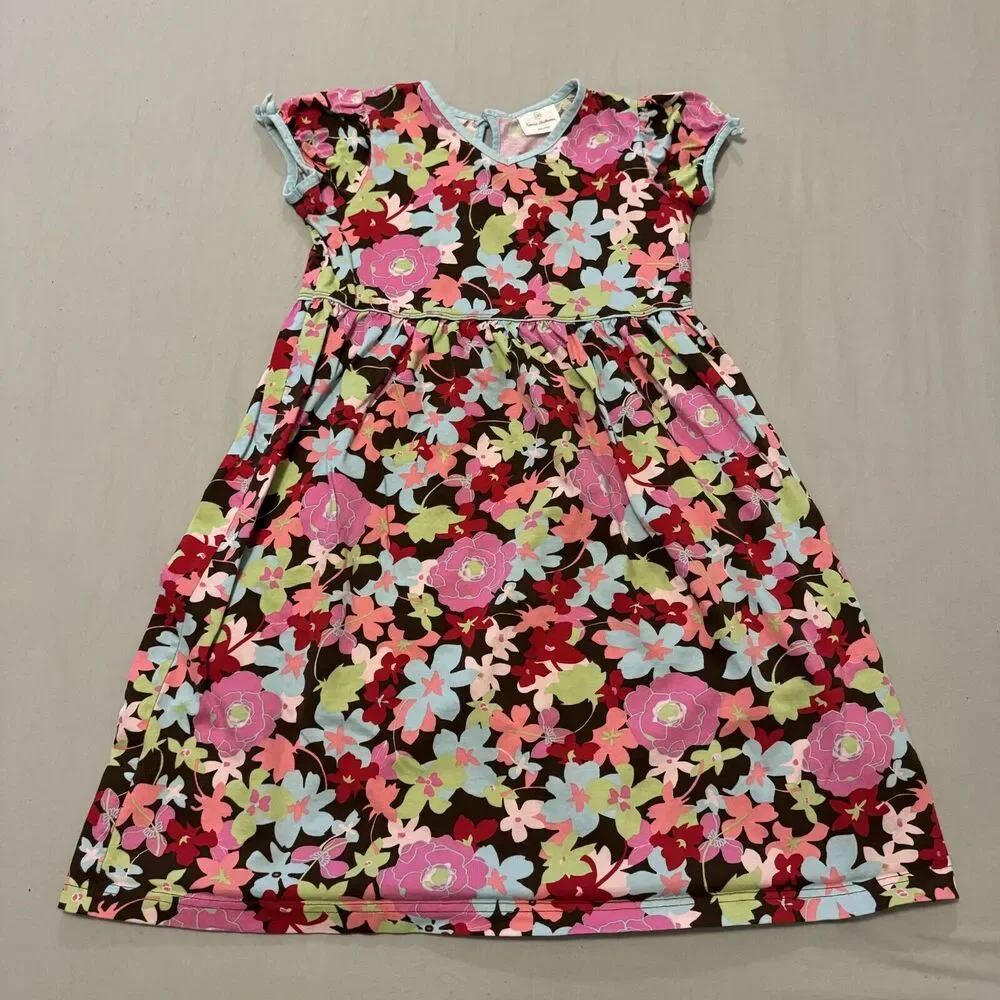 Hanna Andersson‎ A-Line Dress Girls 8 Multicolor Floral 100% Cotton Short Sleeve